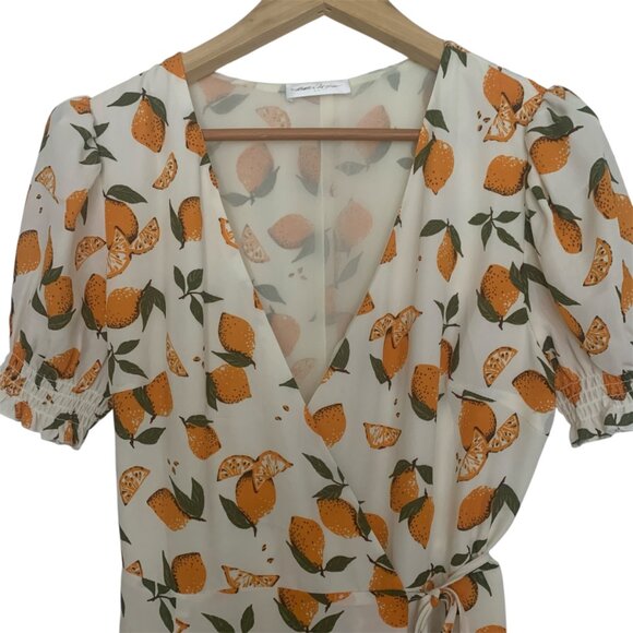 Citrus print wrap  maxi summer orange cream dress - Picture 5 of 14